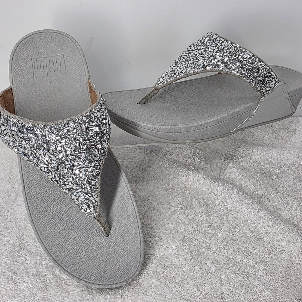 Fit Flop Lulu Shimmer Toe-thong Silver SIZE 8 Thong Flip Flops